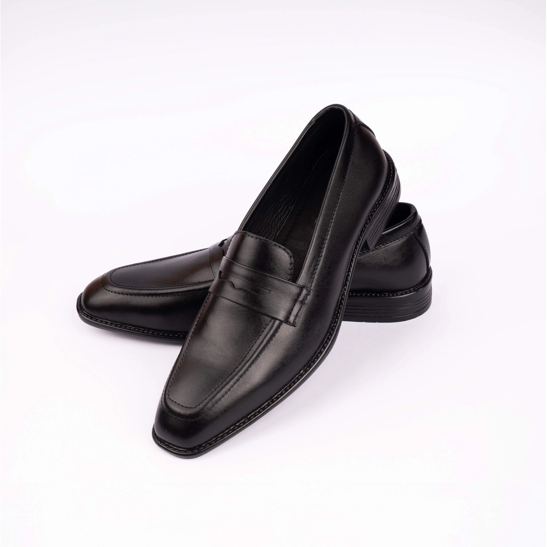 Reno Leather Penny Shoes-Black-RT1136